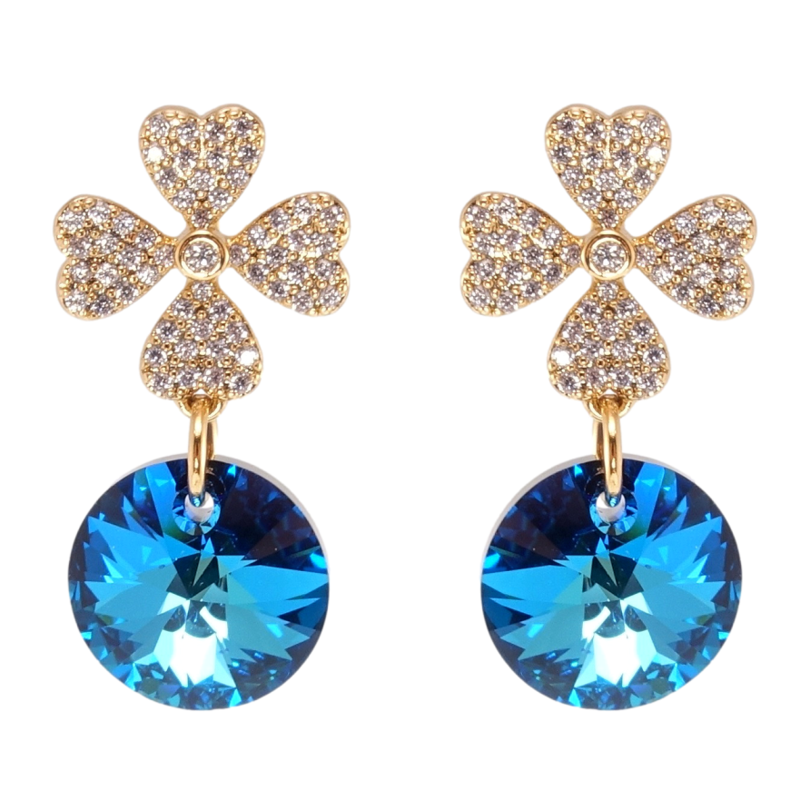 Сережки Xuping колір 18K з кристалами Swarovski пусети Квіточки з кристалами Capri Blue фото №1 Сережки Xuping колір 18K з кристалами Swarovski пусети Квіточки з кристалами Capri Blue фото №1