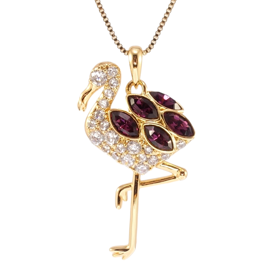Кулон Xuping колір 18K з кр-ми Swarovski на ланцюжку Фламінго з кристалами Amethyst довжина 41-46см х 1мм фото №1