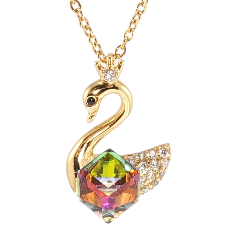 Кулон Xuping колір 18K з кр-ми Swarovski на ланцюжку Лебідь з кубиком Vitrail Medium довжина 41-46см х 1мм фото №1 Кулон Xuping колір 18K з кр-ми Swarovski на ланцюжку Лебідь з кубиком Vitrail Medium довжина 41-46см х 1мм фото №1