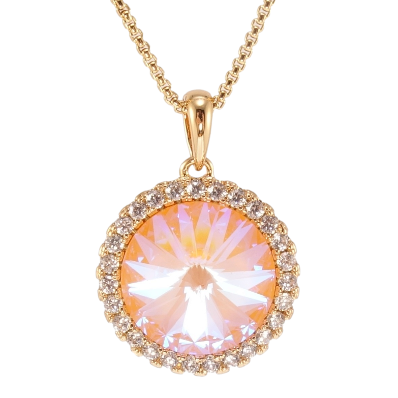 Кулон Xuping колір 18K з кр-ми Swarovski на ланцюжку Кристал Peach Delite, ø 18мм довжина 40-45см х 1мм фото №1 Кулон Xuping колір 18K з кр-ми Swarovski на ланцюжку Кристал Peach Delite, ø 18мм довжина 40-45см х 1мм фото №1