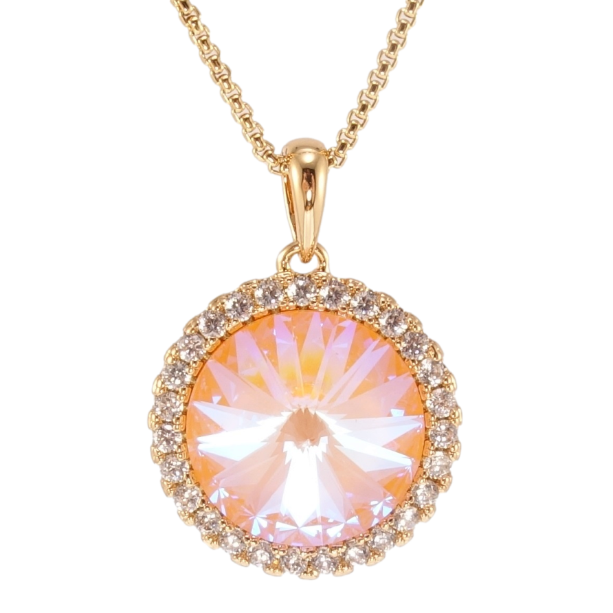 Кулон Xuping колір 18K з кр-ми Swarovski на ланцюжку Кристал Peach Delite, ø 18мм довжина 40-45см х 1мм фото №1 Кулон Xuping колір 18K з кр-ми Swarovski на ланцюжку Кристал Peach Delite, ø 18мм довжина 40-45см х 1мм фото №1
