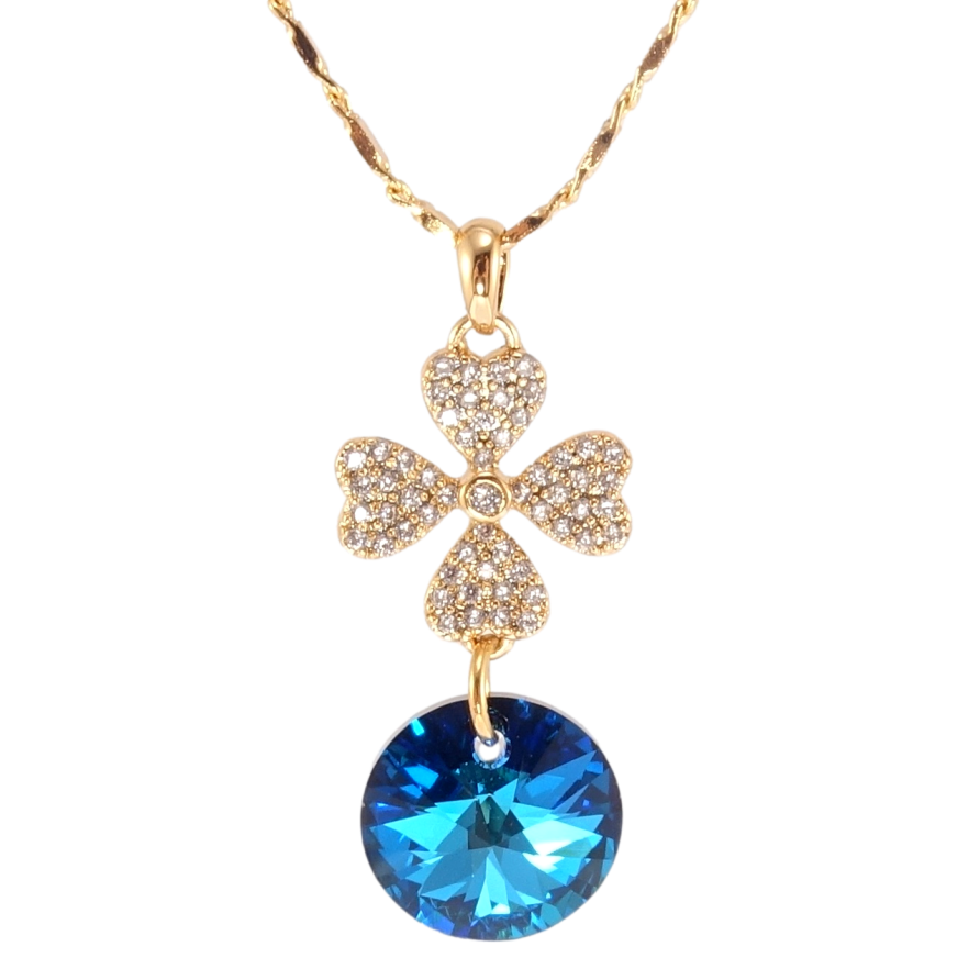 Кулон Xuping колір 18K з кр-ми Swarovski на ланцюжку Квітка з кристалом Capri Blue довжина 39-44см х 2мм фото №1 Кулон Xuping колір 18K з кр-ми Swarovski на ланцюжку Квітка з кристалом Capri Blue довжина 39-44см х 2мм фото №1