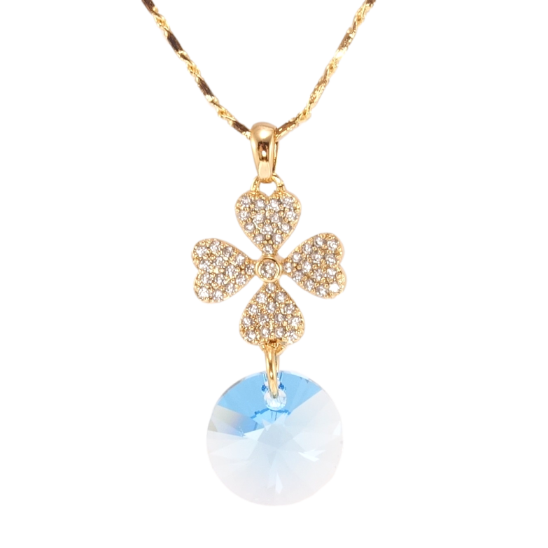 Кулон Xuping колір 18K з кр-ми Swarovski на ланцюжку Квітка з кристалом Aquamarine довжина 39-44см х 2мм фото №6 Кулон Xuping колір 18K з кр-ми Swarovski на ланцюжку Квітка з кристалом Aquamarine довжина 39-44см х 2мм фото №6