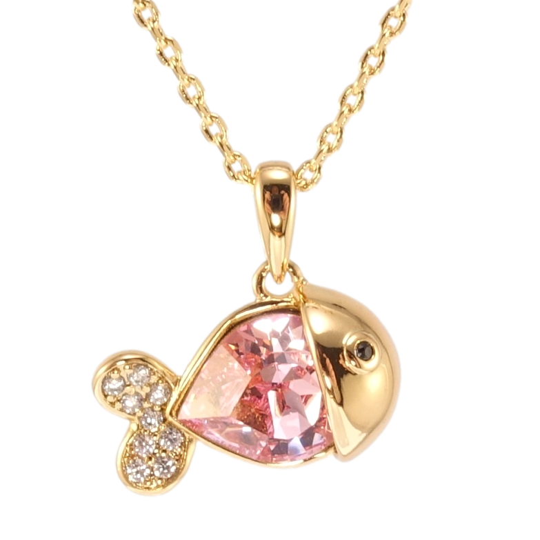 Кулон Xuping цвет 18K с кр-ми Swarovski на цепочке Рыбка с кристаллом Rose длина 39-44см х 1мм фото №1