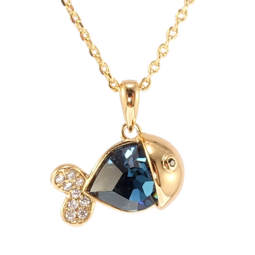 Кулон Xuping колір 18K з кр-ми Swarovski на ланцюжку Рибка з кристалом Montana довжина 39-44см х 1мм фото №1 Кулон Xuping колір 18K з кр-ми Swarovski на ланцюжку Рибка з кристалом Montana довжина 39-44см х 1мм фото №1