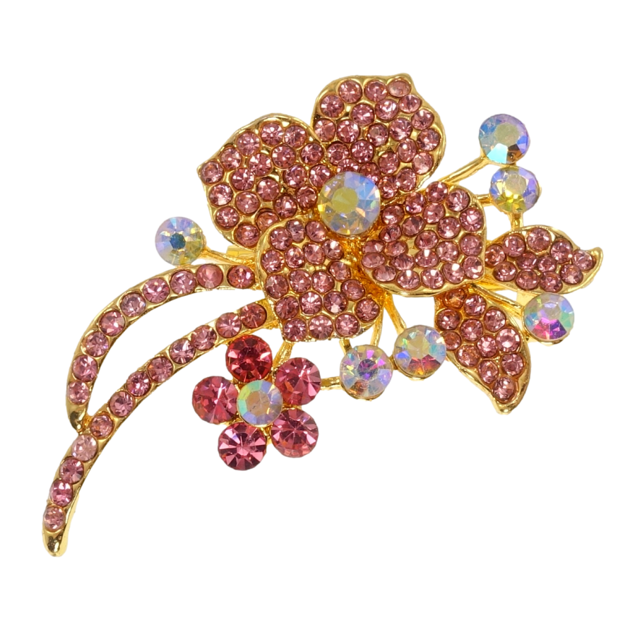 Брошь Цветочная композиция с розовыми стразами фото №1 Брошь Цветочная композиция с розовыми стразами фото №1
