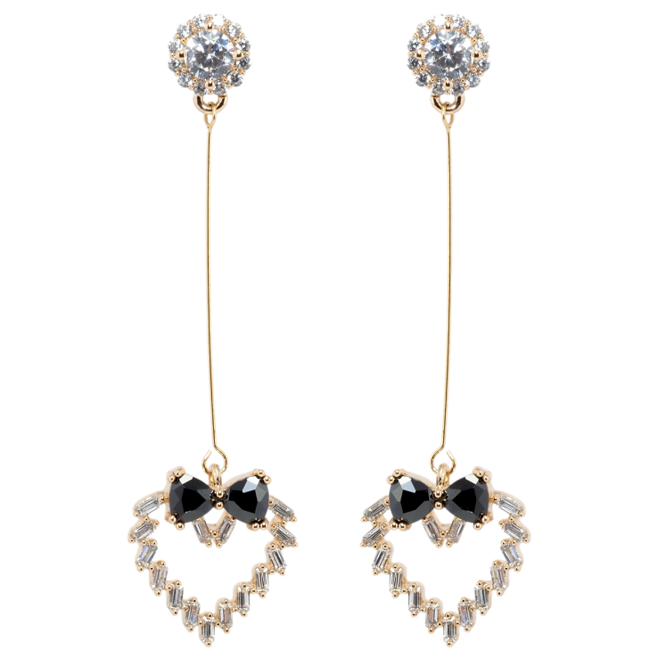 Серьги Xuping Позолота 18K пусеты Кристальные сердечки с бантами из черных фианитов фото №24 Серьги Xuping Позолота 18K пусеты Кристальные сердечки с бантами из черных фианитов фото №24