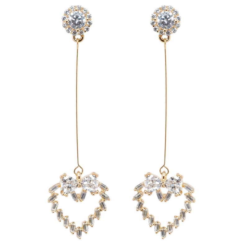 Серьги Xuping Позолота 18K пусеты Кристальные сердечки с бантами из фианитов фото №1 Серьги Xuping Позолота 18K пусеты Кристальные сердечки с бантами из фианитов фото №1