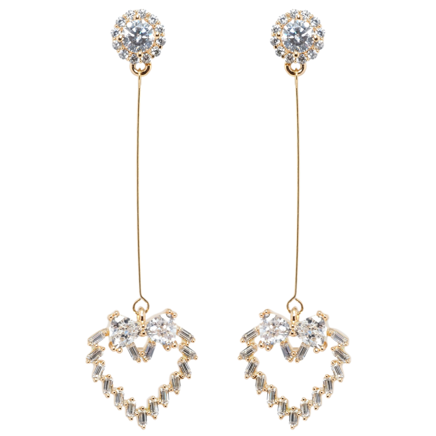 Серьги Xuping Позолота 18K пусеты Кристальные сердечки с бантами из фианитов фото №1 Серьги Xuping Позолота 18K пусеты Кристальные сердечки с бантами из фианитов фото №1