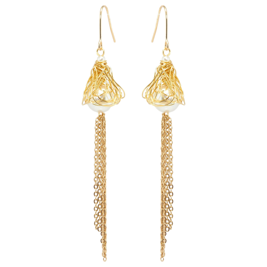 Серьги Xuping Позолота 18K подвески французский замок Жемчужные колокольчики с цепочками фото №1 Серьги Xuping Позолота 18K подвески французский замок Жемчужные колокольчики с цепочками фото №1