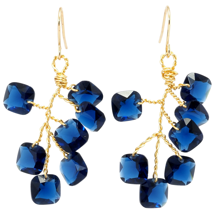Серьги Xuping Позолота 18K подвески французский замок Гроздья синих фианитов фото №9