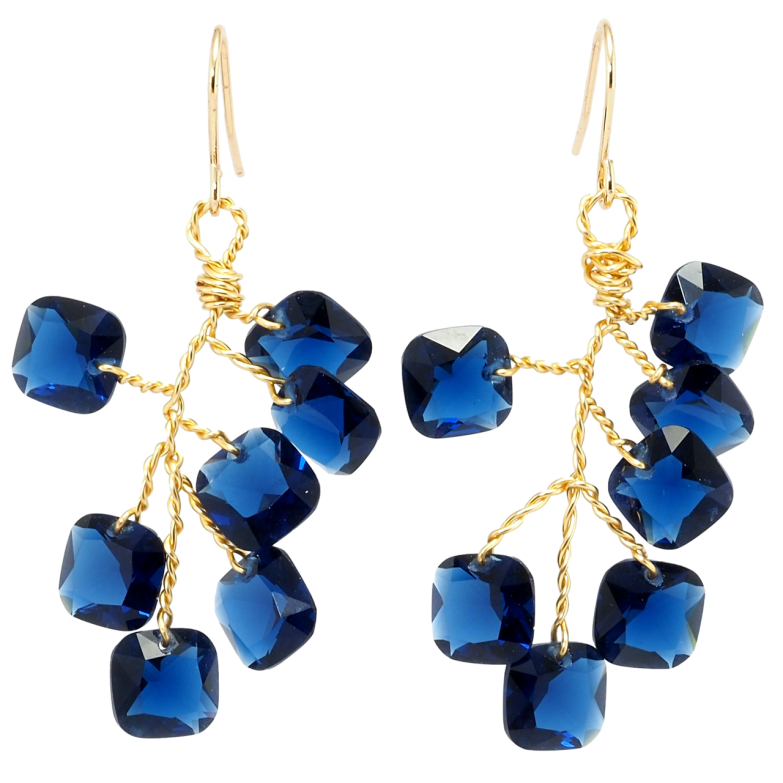 Серьги Xuping Позолота 18K подвески французский замок Гроздья синих фианитов фото №22