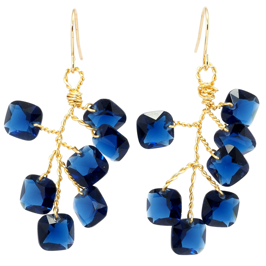 Серьги Xuping Позолота 18K подвески французский замок Гроздья синих фианитов фото №1 Серьги Xuping Позолота 18K подвески французский замок Гроздья синих фианитов фото №1