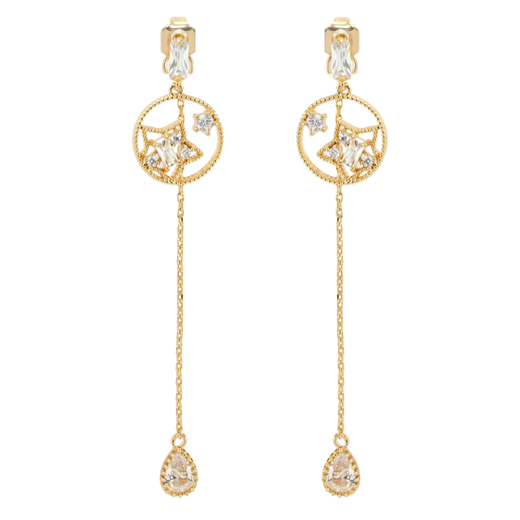 Серьги Xuping Позолота 18K пусеты Капельки кристальные на цепочках с звездами фото №13