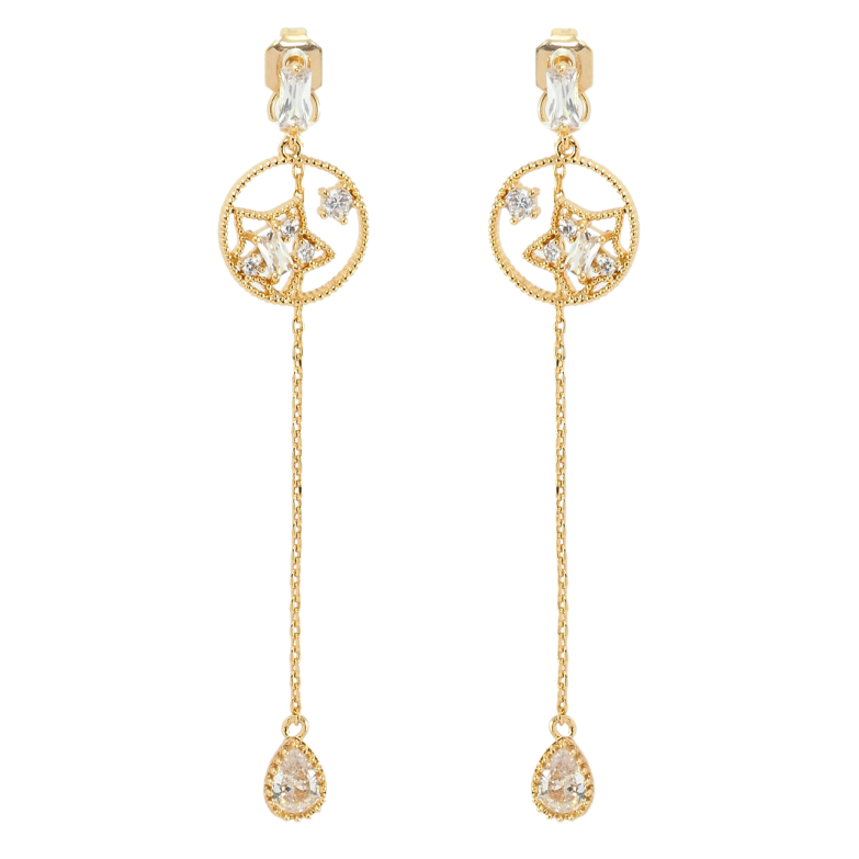 Серьги Xuping Позолота 18K пусеты Капельки кристальные на цепочках с звездами фото №2