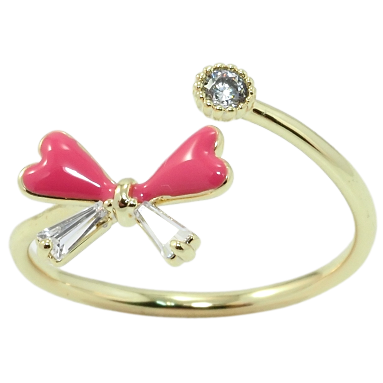 Каблучка Xuping Позолота 14K Бант з рожевою емаллю та цирконієм нар. 18-19 фото №5