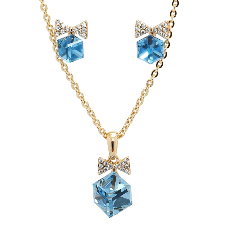 Набор Xuping цвет 18K с кр-ми Swarovski Серьги Кулон на цепочке Кубики Aquamarine длина 41-46,5см х 1мм фото №21