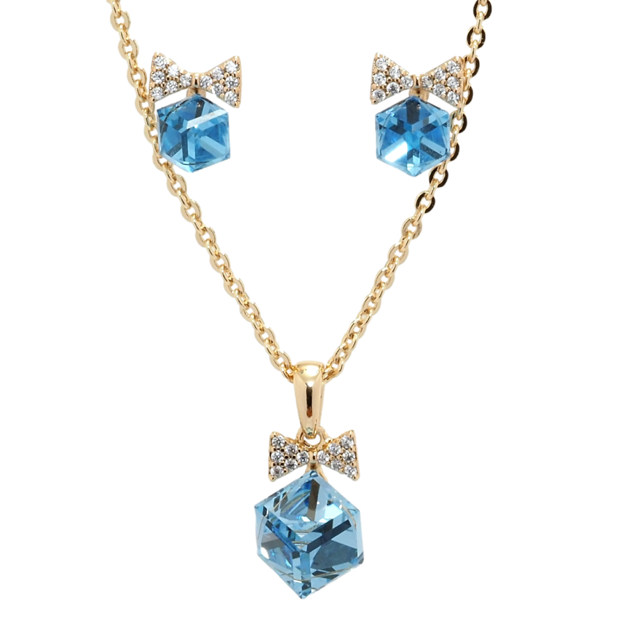 Набір Xuping колір 18K з кр-ми Swarovski Сережки Кулон на ланцюжку Кубики Aquamarine довжина 41-46,5см х 1мм фото №1