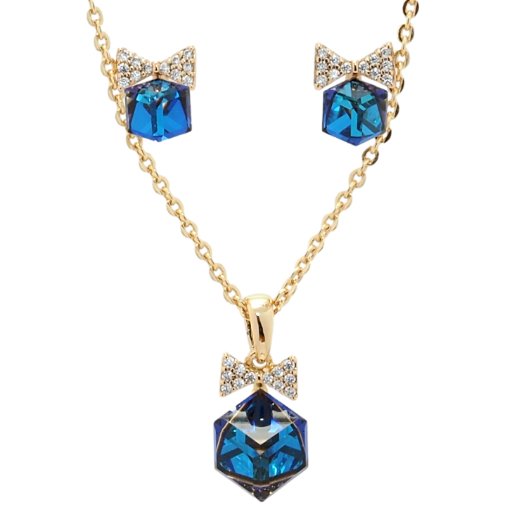 Набор Xuping цвет 18K с кр-ми Swarovski Серьги Кулон на цепочке Кубики Capri Blue длина 40-45см х 1мм фото №15