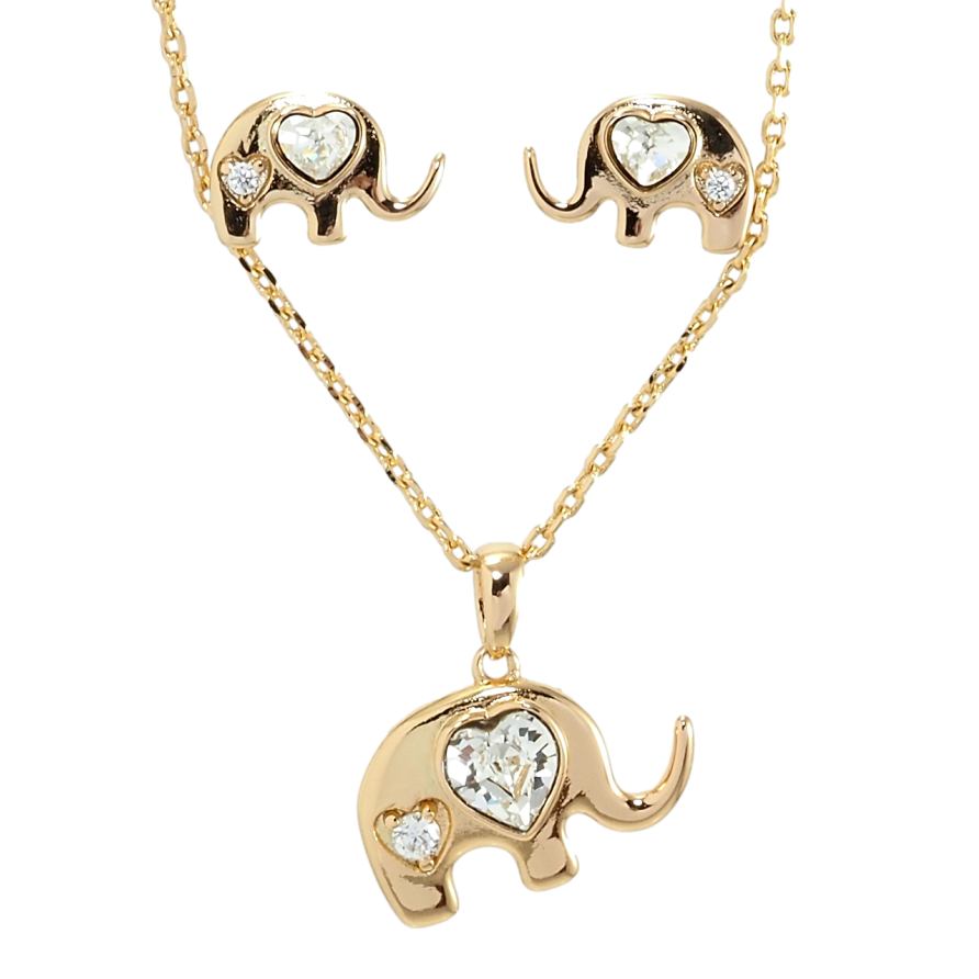 Набор Xuping цвет 18K с кр-ми Swarovski Серьги Кулон на цепочке Слоники с кр-ми Clear длина 40-45см фото №1 Набор Xuping цвет 18K с кр-ми Swarovski Серьги Кулон на цепочке Слоники с кр-ми Clear длина 40-45см фото №1