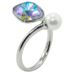 Каблучка Xuping колір Родій з кр-ми Swarovski "Кристал Peridot Shimmer з перлиною, ø 10мм та 6мм" фото №3 Каблучка Xuping колір Родій з кр-ми Swarovski "Кристал Peridot Shimmer з перлиною, ø 10мм та 6мм" фото №3