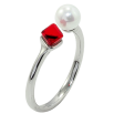 Кольцо Xuping цвет Родий с кр-ми Swarovski "Кристальный кубик Siam с жемчугом, ø 6мм, 4х4мм" фото №3