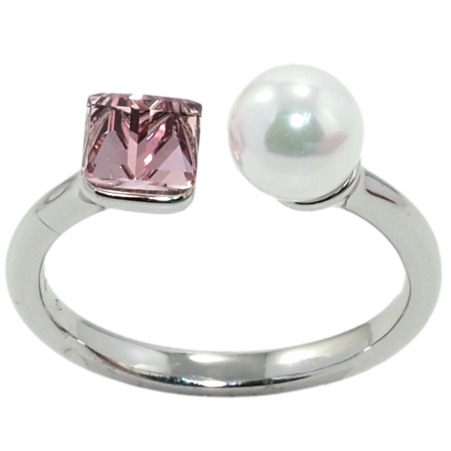Каблучка Xuping колір Родій з кр-ми Swarovski Кристальний кубик Rose з перлами, ø 6мм, 4х4мм фото №1 Каблучка Xuping колір Родій з кр-ми Swarovski Кристальний кубик Rose з перлами, ø 6мм, 4х4мм фото №1