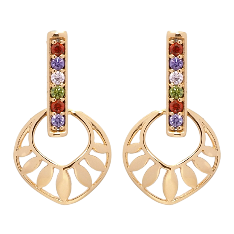 Серьги Xuping Позолота 18K пусеты Листики на дорожке цветного циркония фото №2