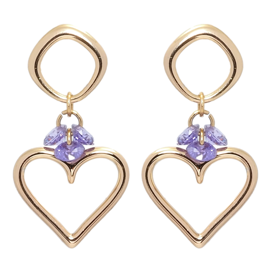 Серьги Xuping Позолота 18K пусеты Романтические подвески с сиреневыми фианитами фото №1 Серьги Xuping Позолота 18K пусеты Романтические подвески с сиреневыми фианитами фото №1