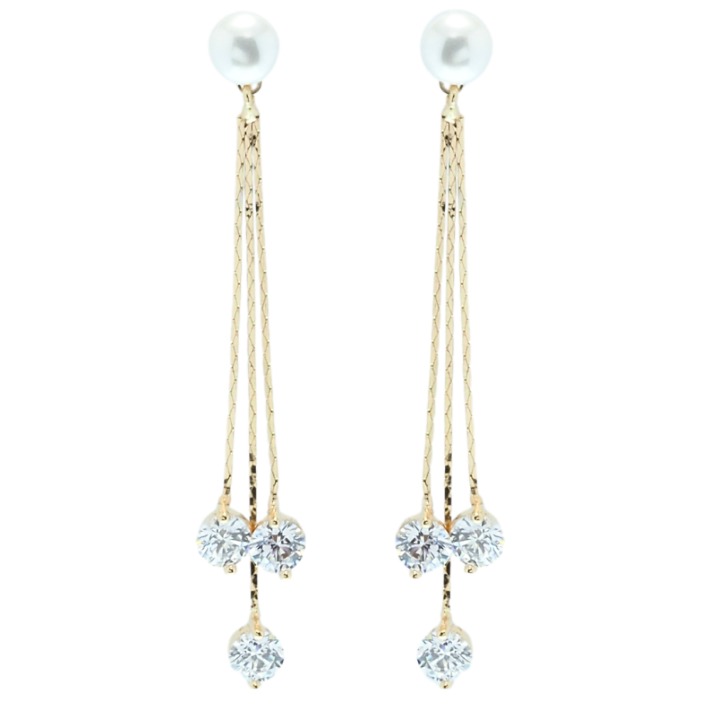 Серьги Xuping QQMM Позолота 18K пусеты Фианиты на цепочках фото №1 Серьги Xuping QQMM Позолота 18K пусеты Фианиты на цепочках фото №1