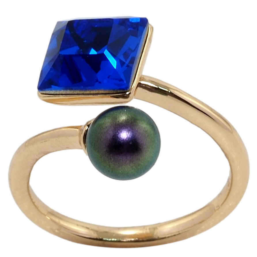 Кольцо Xuping цвет 18K с кр-ми Swarovski Кристалл Capri Blue с черным жемчугом фото №1 Кольцо Xuping цвет 18K с кр-ми Swarovski Кристалл Capri Blue с черным жемчугом фото №1