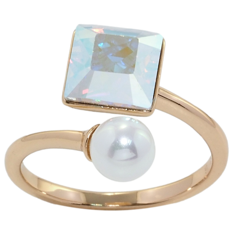 Каблучка Xuping колір 18K з кр-ми Swarovski Кристал АВ з перлами фото №1 Каблучка Xuping колір 18K з кр-ми Swarovski Кристал АВ з перлами фото №1