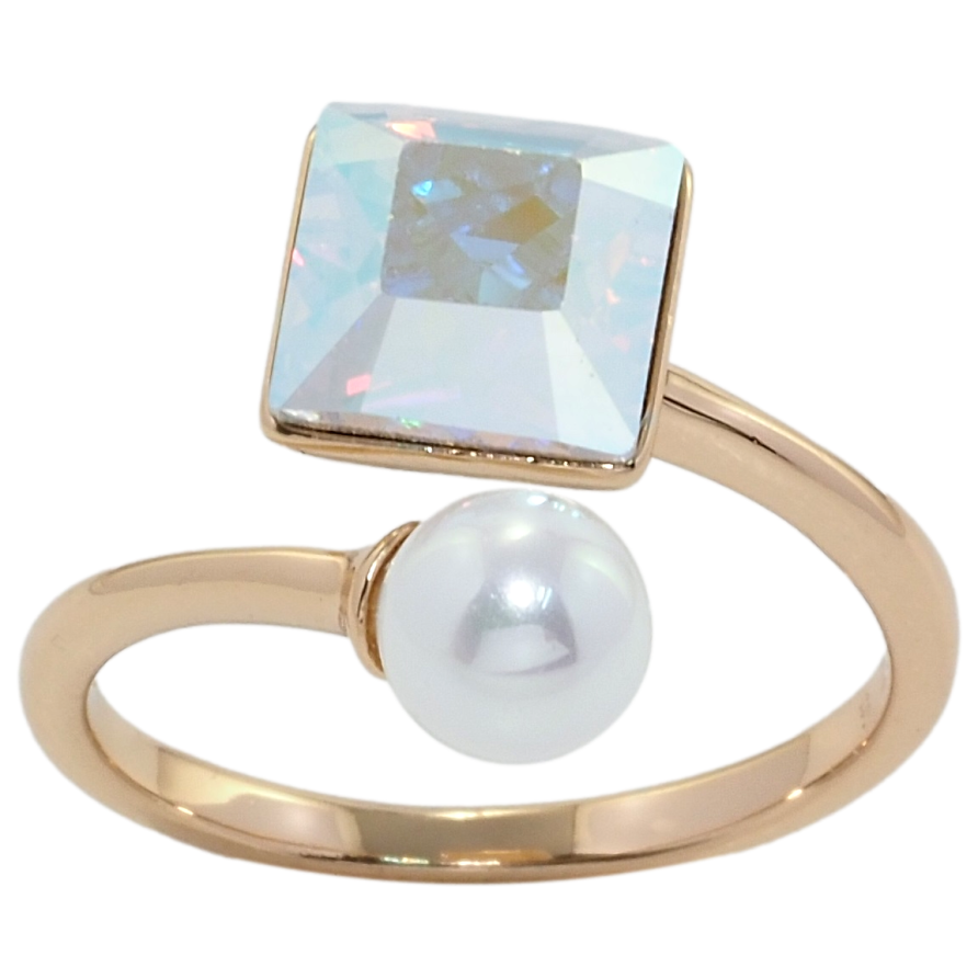 Каблучка Xuping колір 18K з кр-ми Swarovski Кристал АВ з перлами фото №1 Каблучка Xuping колір 18K з кр-ми Swarovski Кристал АВ з перлами фото №1