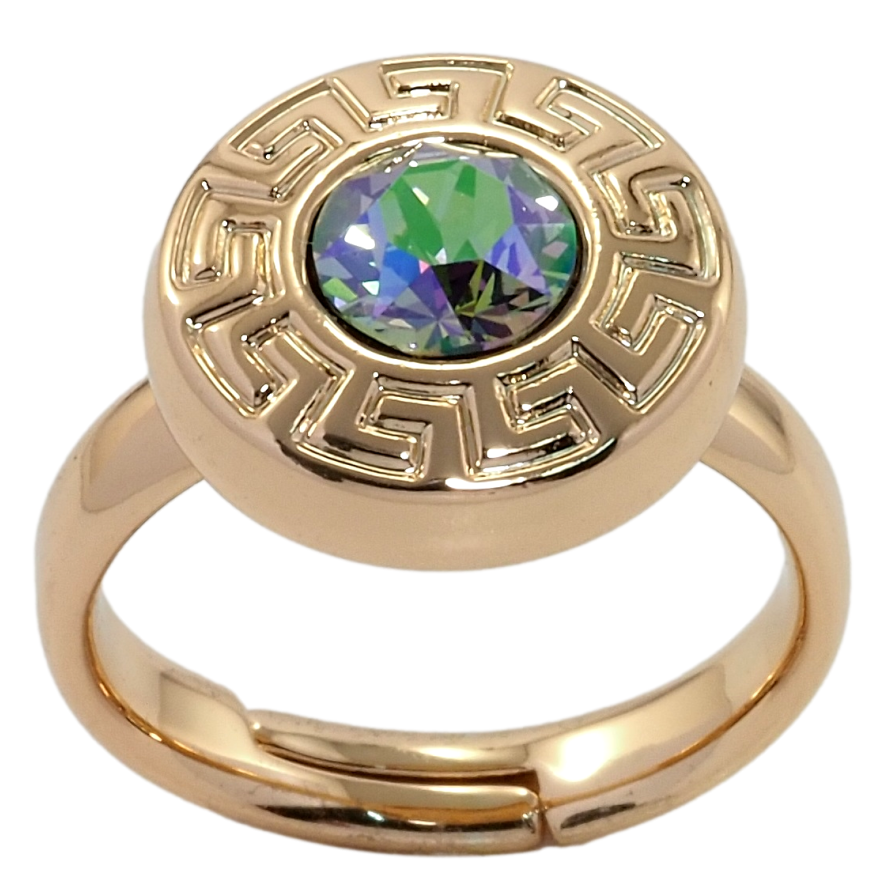 Каблучка Xuping колір 18K з кр-ми Swarovski Кристал Peridot Shimmer з грецьким візерунком фото №1 Каблучка Xuping колір 18K з кр-ми Swarovski Кристал Peridot Shimmer з грецьким візерунком фото №1