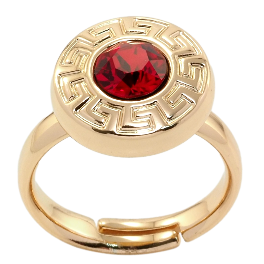 Каблучка Xuping колір 18K з кр-ми Swarovski Кристал Light Siam з грецьким візерунком фото №1 Каблучка Xuping колір 18K з кр-ми Swarovski Кристал Light Siam з грецьким візерунком фото №1