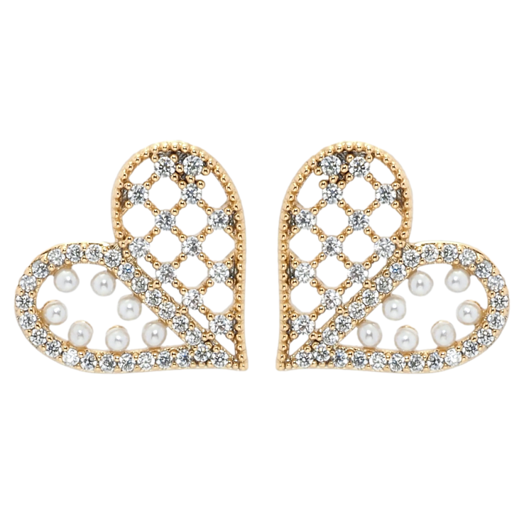 Сережки Xuping QQMM Позолота 18K пусети Сердечки з цирконієм та перлинками фото №20 Сережки Xuping QQMM Позолота 18K пусети Сердечки з цирконієм та перлинками фото №20