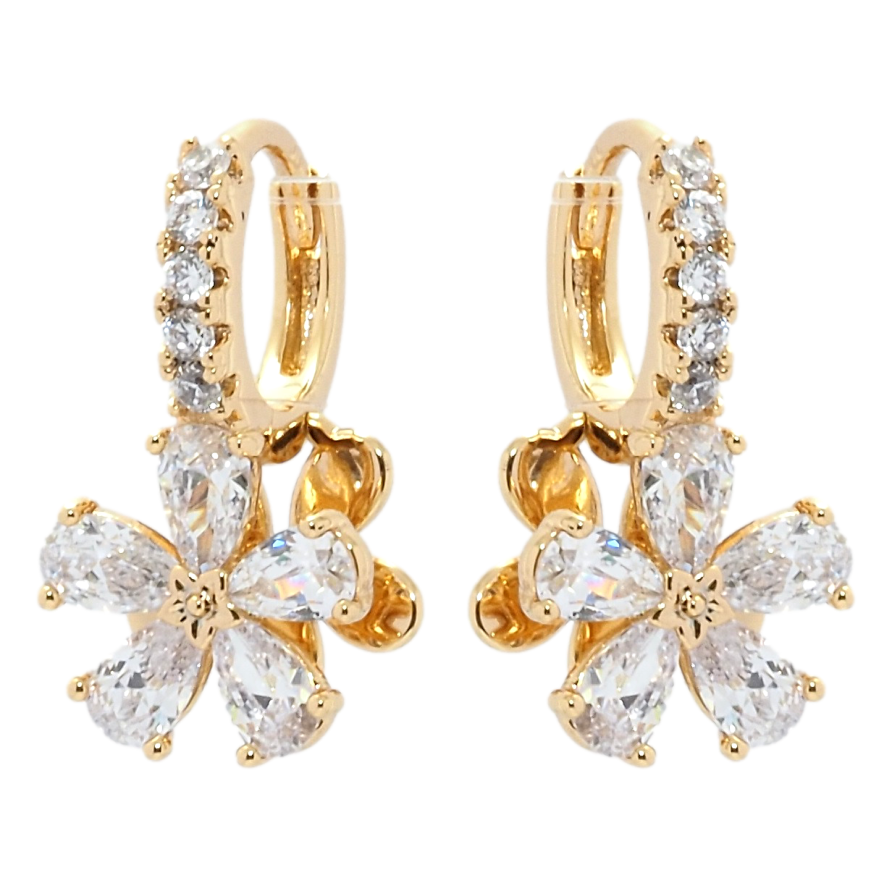 Серьги Xuping QQMM Позолота 18K подвески на колечках Кристальные цветочки фото №1 Серьги Xuping QQMM Позолота 18K подвески на колечках Кристальные цветочки фото №1