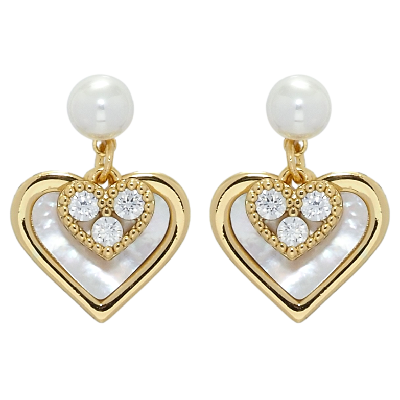 Сережки Xuping QQMM Позолота 14K пусети Сердечки з перламутровими вставками фото №3