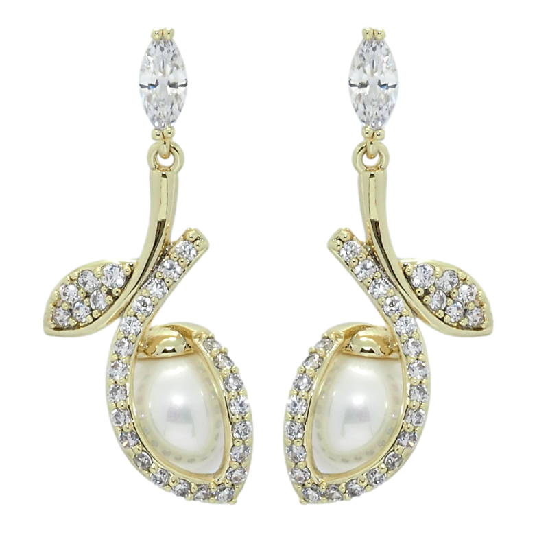Сережки Xuping QQMM Позолота 14K пусети Перлинні підвіски з цирконієм фото №1 Сережки Xuping QQMM Позолота 14K пусети Перлинні підвіски з цирконієм фото №1