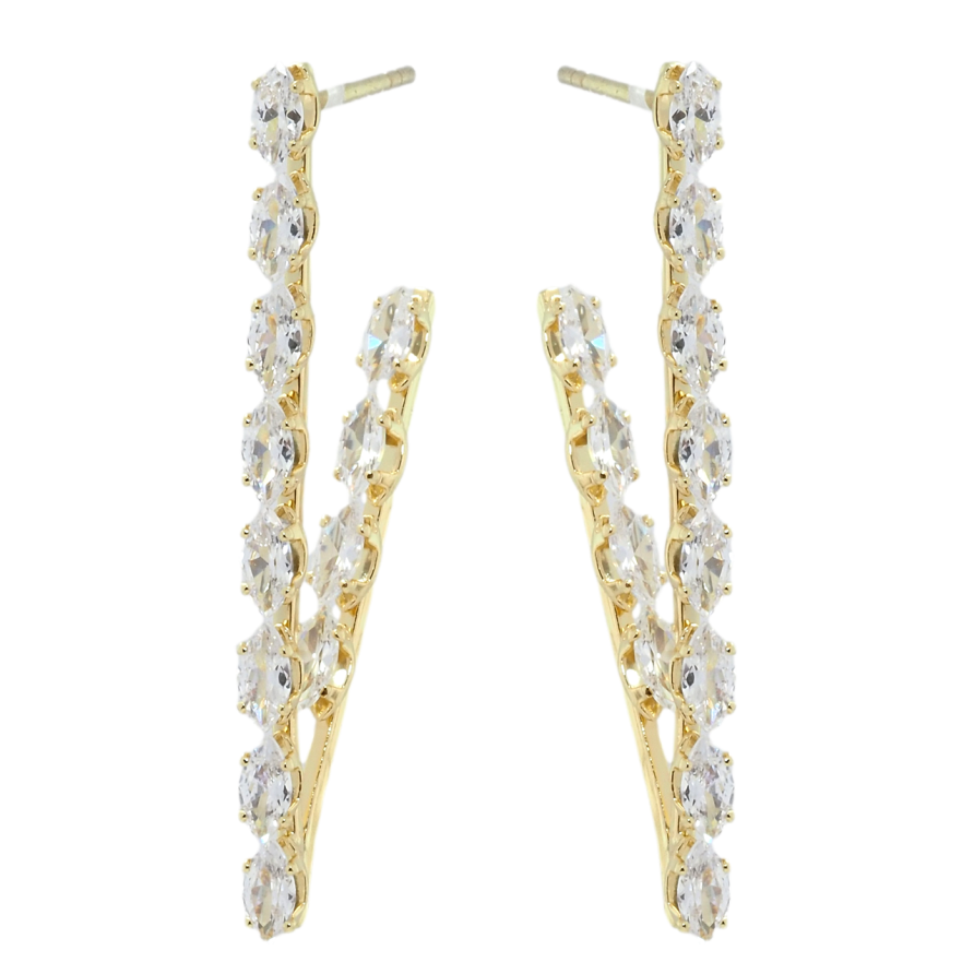 Сережки Xuping QQMM Позолота 14K пусети Куточки з доріжками фіанітів фото №1 Сережки Xuping QQMM Позолота 14K пусети Куточки з доріжками фіанітів фото №1