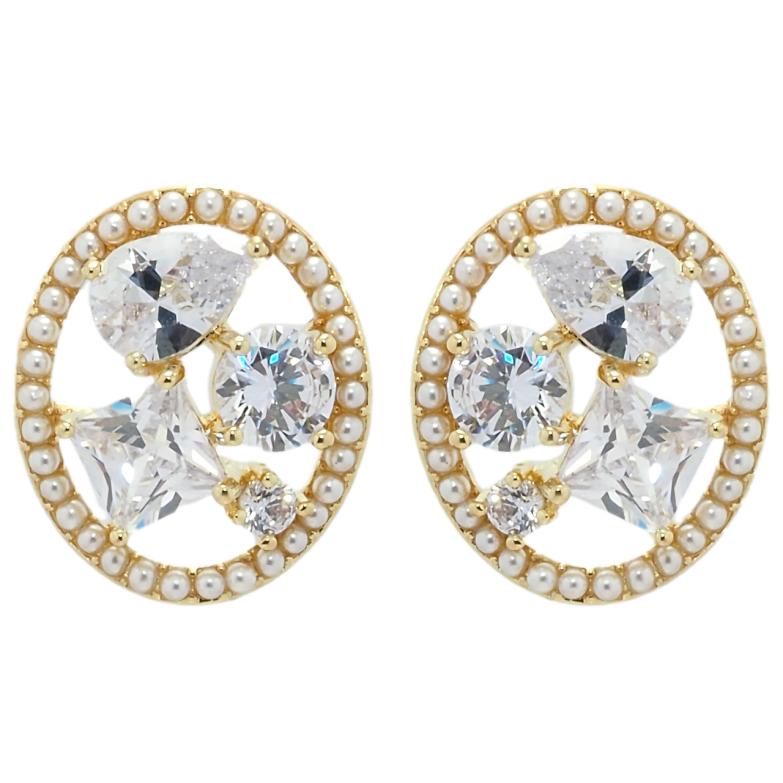 Сережки Xuping QQMM Позолота 14K пусети Розсип фіанітів у перлинному колечку фото №14 Сережки Xuping QQMM Позолота 14K пусети Розсип фіанітів у перлинному колечку фото №14