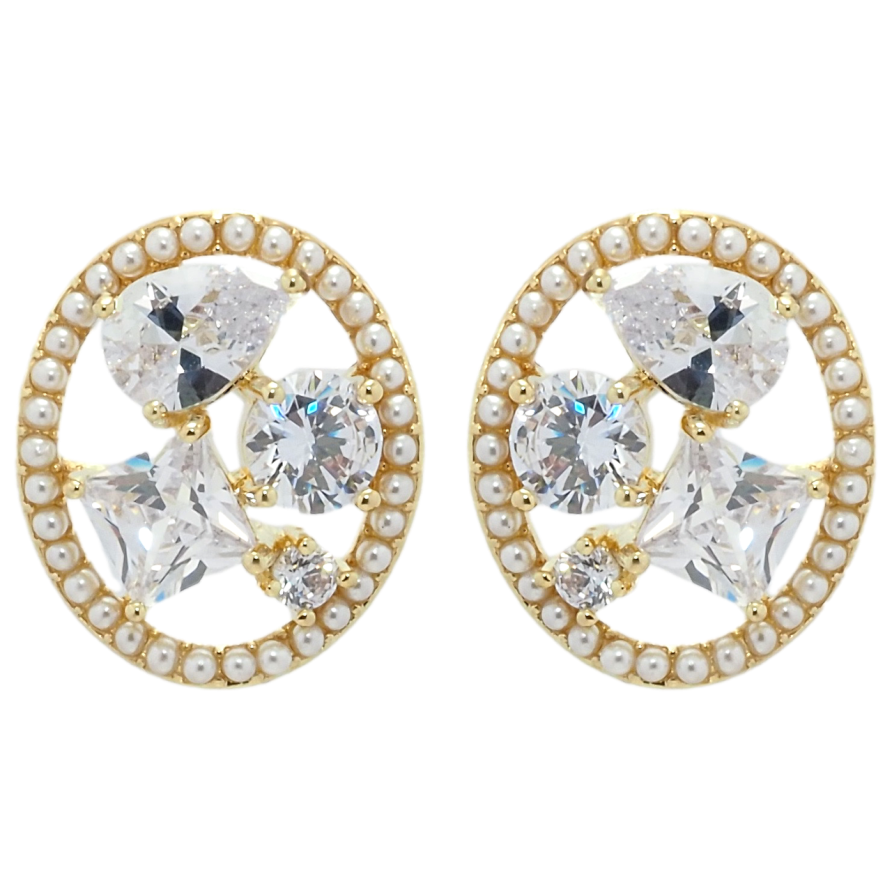 Серьги Xuping QQMM Позолота 14K пусеты Россыпь фианитов в жемчужном колечке фото №1 Серьги Xuping QQMM Позолота 14K пусеты Россыпь фианитов в жемчужном колечке фото №1