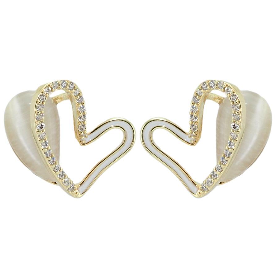 Сережки Xuping QQMM Позолота 14K пусети Сердечки з камінням котяче око фото №1 Сережки Xuping QQMM Позолота 14K пусети Сердечки з камінням котяче око фото №1