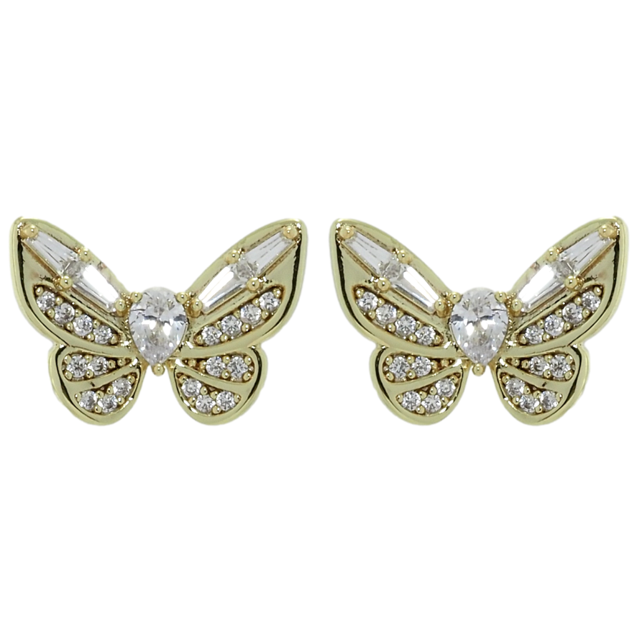 Сережки Xuping QQMM Позолота 14K пусети Метелики з цирконієм фото №1 Сережки Xuping QQMM Позолота 14K пусети Метелики з цирконієм фото №1