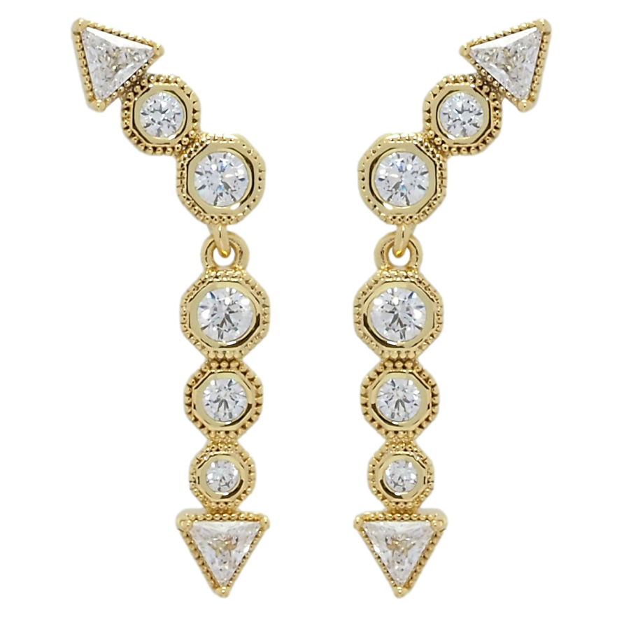 Сережки Xuping QQMM Позолота 14K пусети Стріли з фіанітами фото №1 Сережки Xuping QQMM Позолота 14K пусети Стріли з фіанітами фото №1