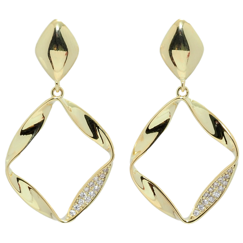 Серьги Xuping QQMM Позолота 14K пусеты Ромбовые подвески с цирконием фото №3