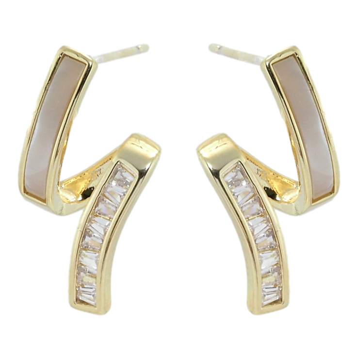Сережки Xuping QQMM Позолота 14K пусети Стрічечки з цирконієм та перламутром фото №3 Сережки Xuping QQMM Позолота 14K пусети Стрічечки з цирконієм та перламутром фото №3
