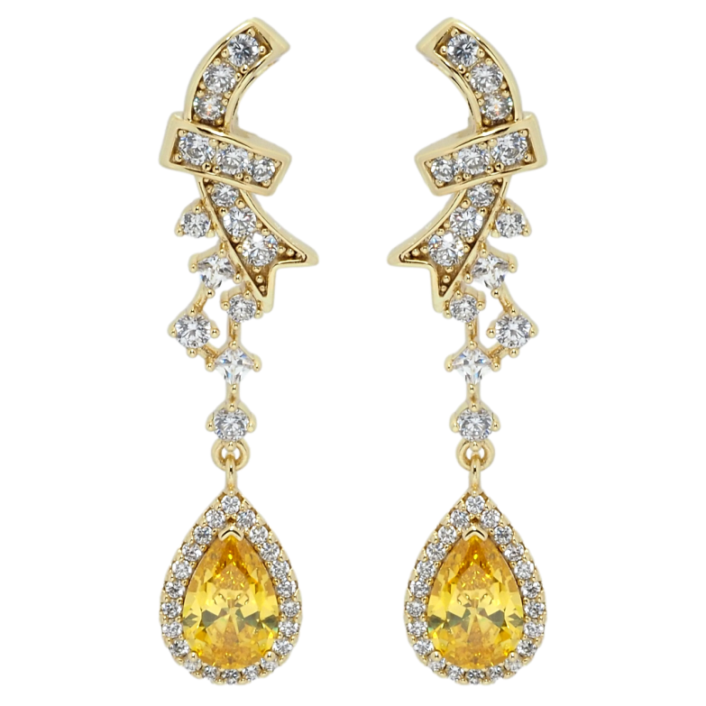Серьги Xuping QQMM Позолота 14K пусеты Элегантные подвески с желтыми фианитами и цирконием фото №1