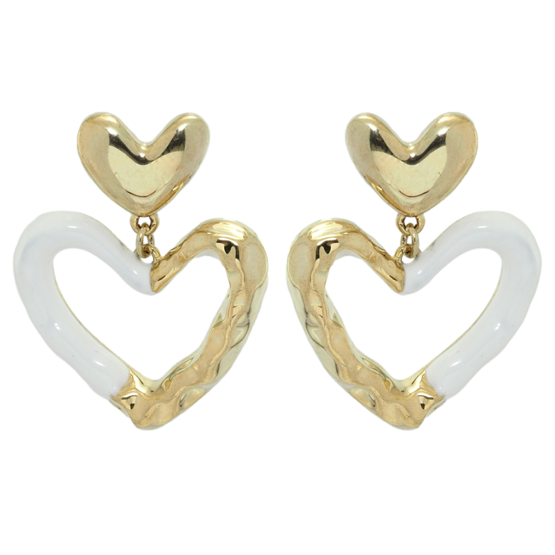 Серьги Xuping QQMM Позолота 14K пусеты Сердечки с покрытием белой эмалью фото №2 Серьги Xuping QQMM Позолота 14K пусеты Сердечки с покрытием белой эмалью фото №2