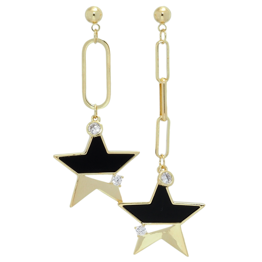 Сережки Xuping QQMM Позолота 14K пусети Асиметричні зірки фото №1 Сережки Xuping QQMM Позолота 14K пусети Асиметричні зірки фото №1
